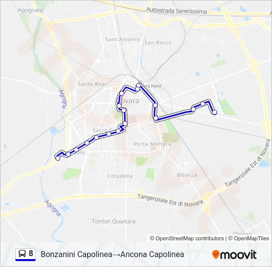 Percorso linea bus 8