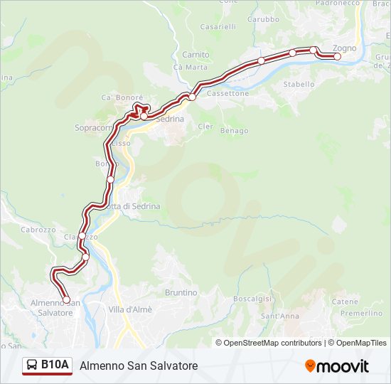 Percorso linea bus B10A