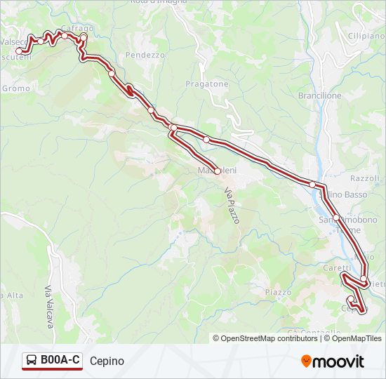 Percorso linea bus B00A-C