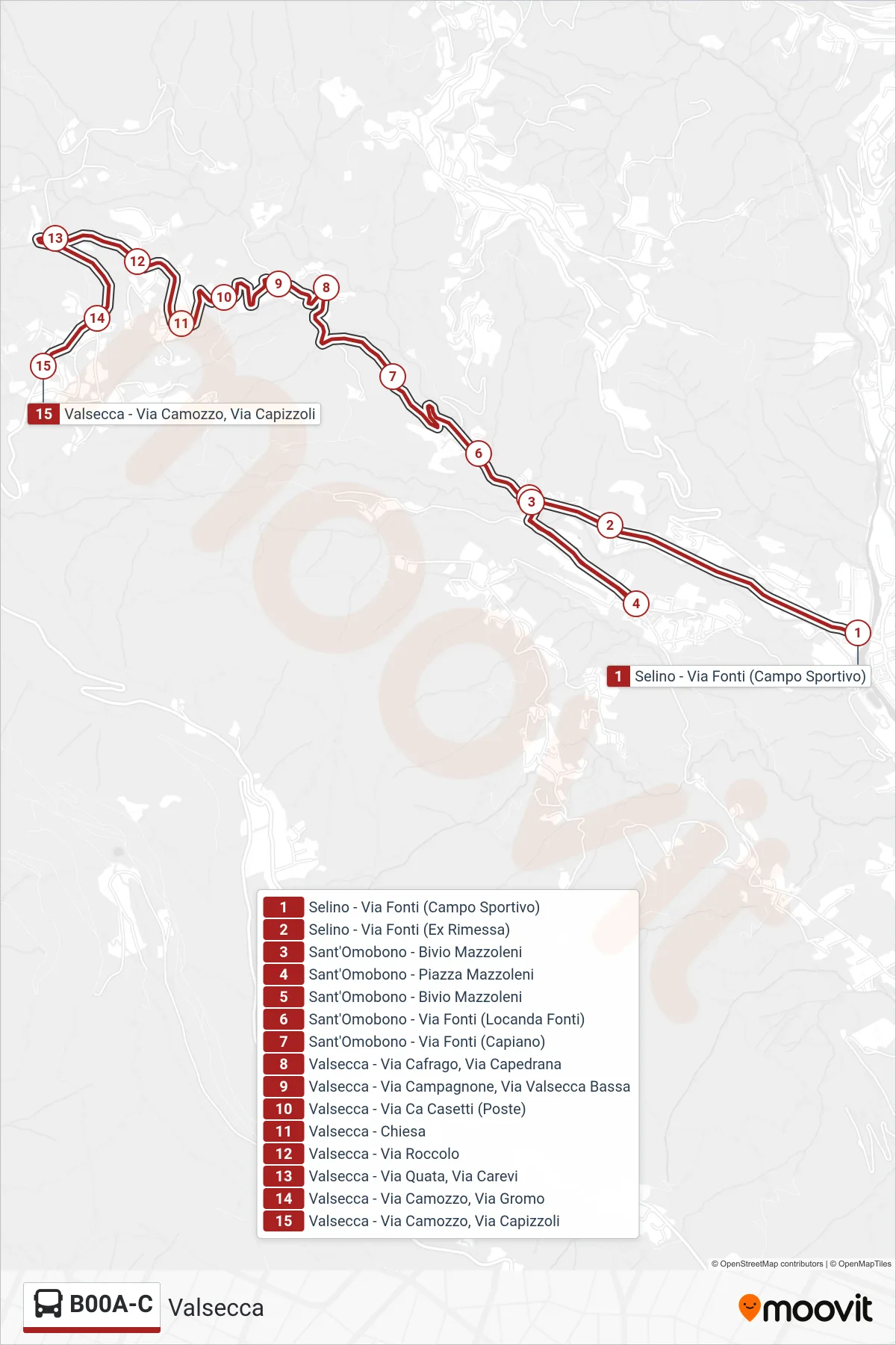 Linea B00A-C  bus (Valsecca) - Percorsi e fermate sulla mappa