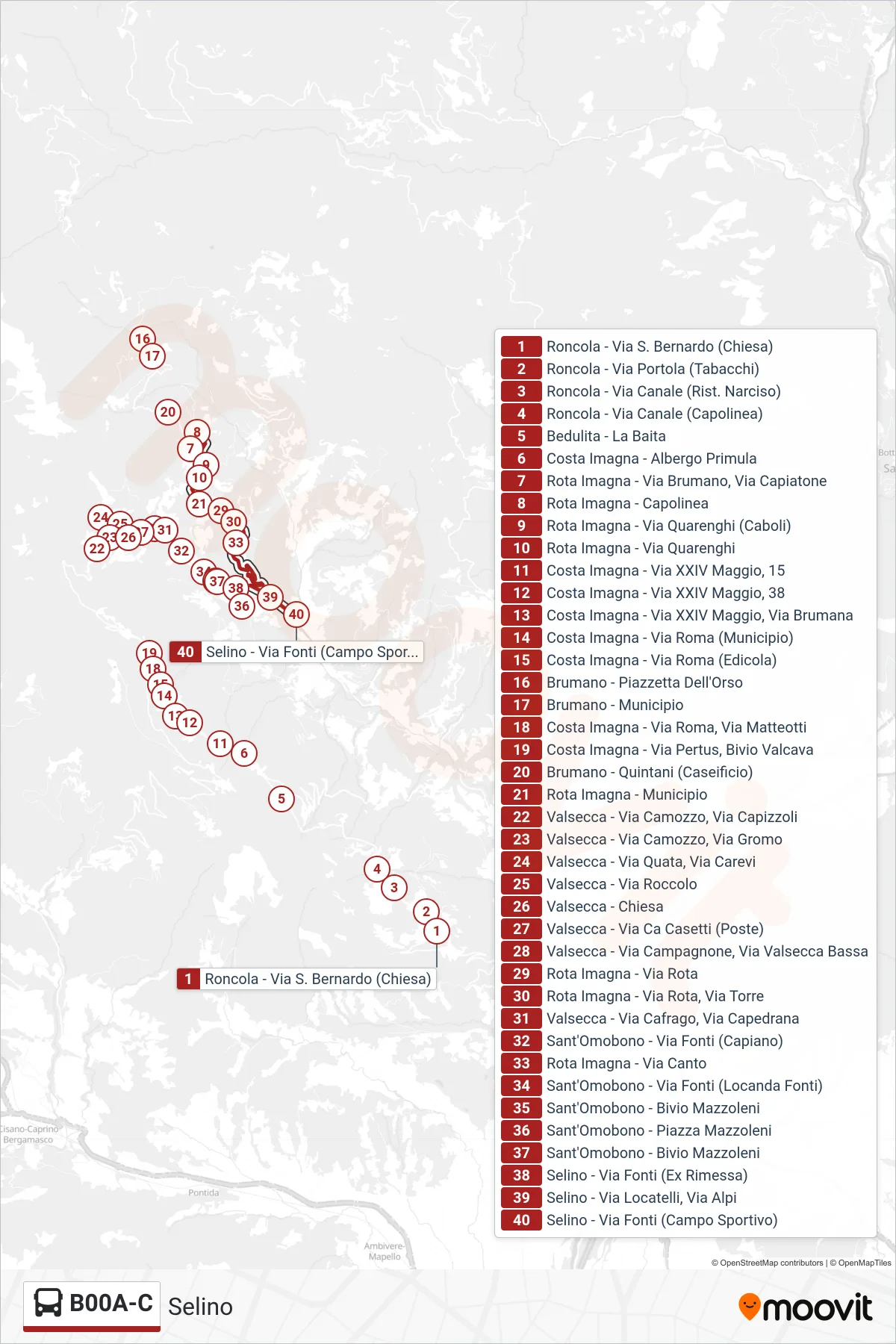 Linea B00A-C  bus (Selino) - Percorsi e fermate sulla mappa