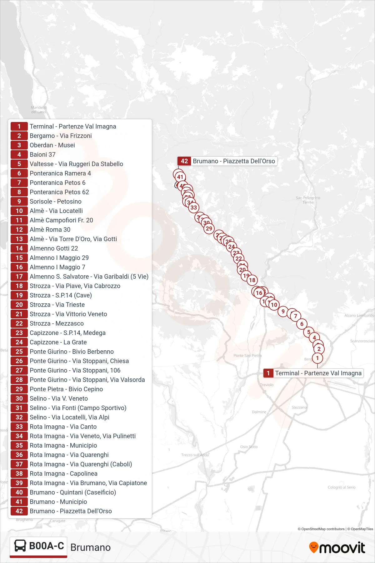 Linea B00A-C  bus (Brumano) - Percorsi e fermate sulla mappa