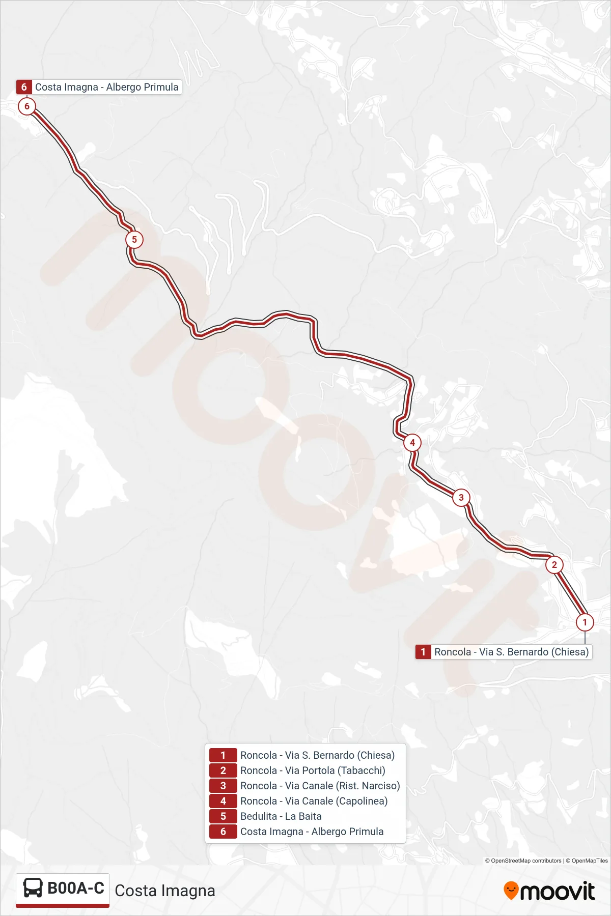 Linea B00A-C bus (Costa Imagna) - Percorsi e fermate sulla mappa