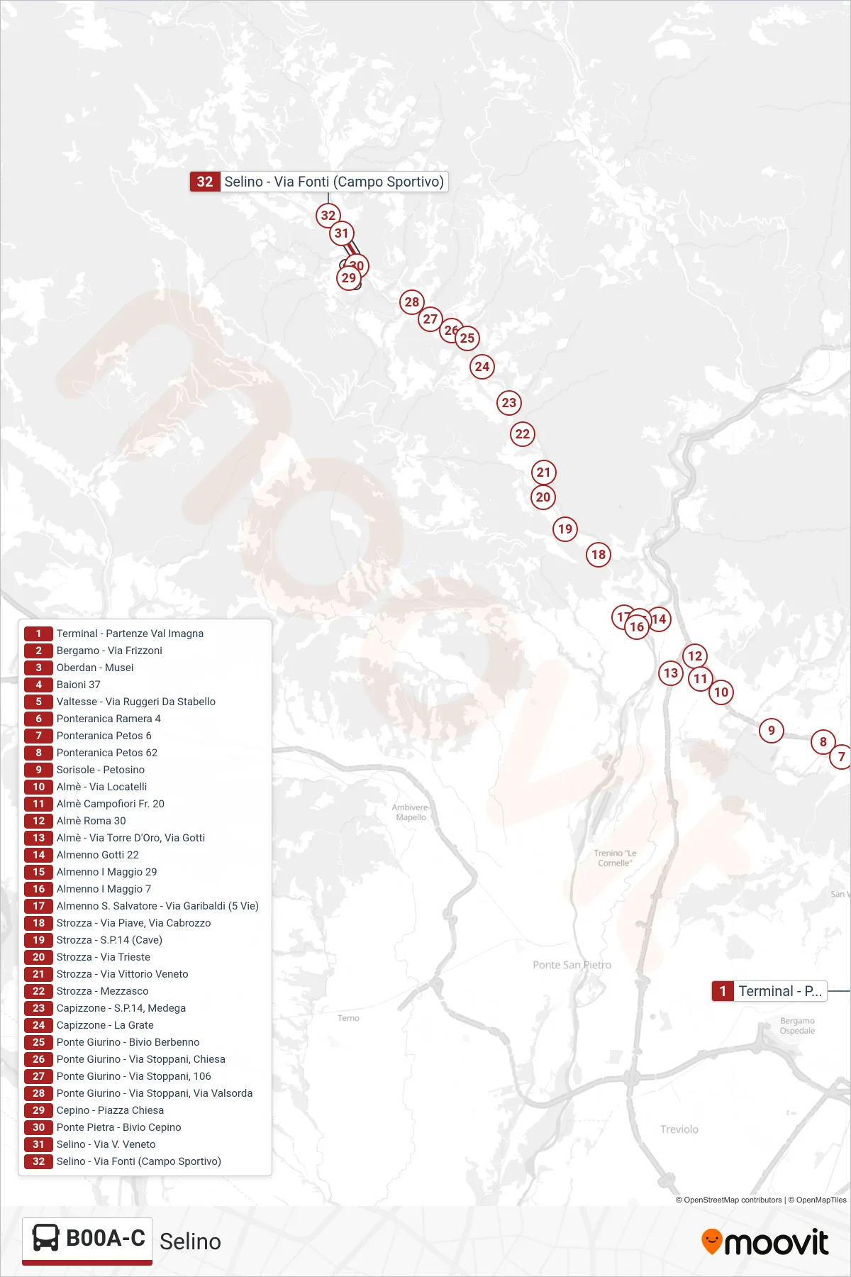 Linea B00A-C  bus (Selino) - Percorsi e fermate sulla mappa