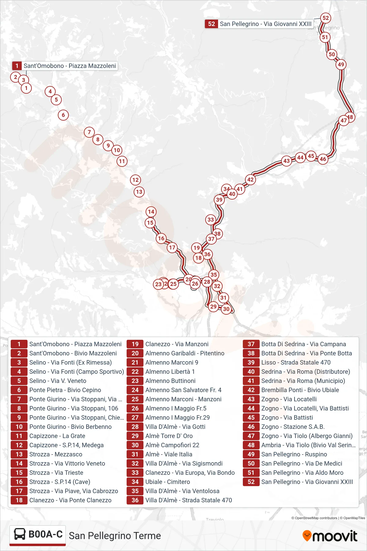 Linea B00A-C  bus (San Pellegrino Terme) - Percorsi e fermate sulla mappa