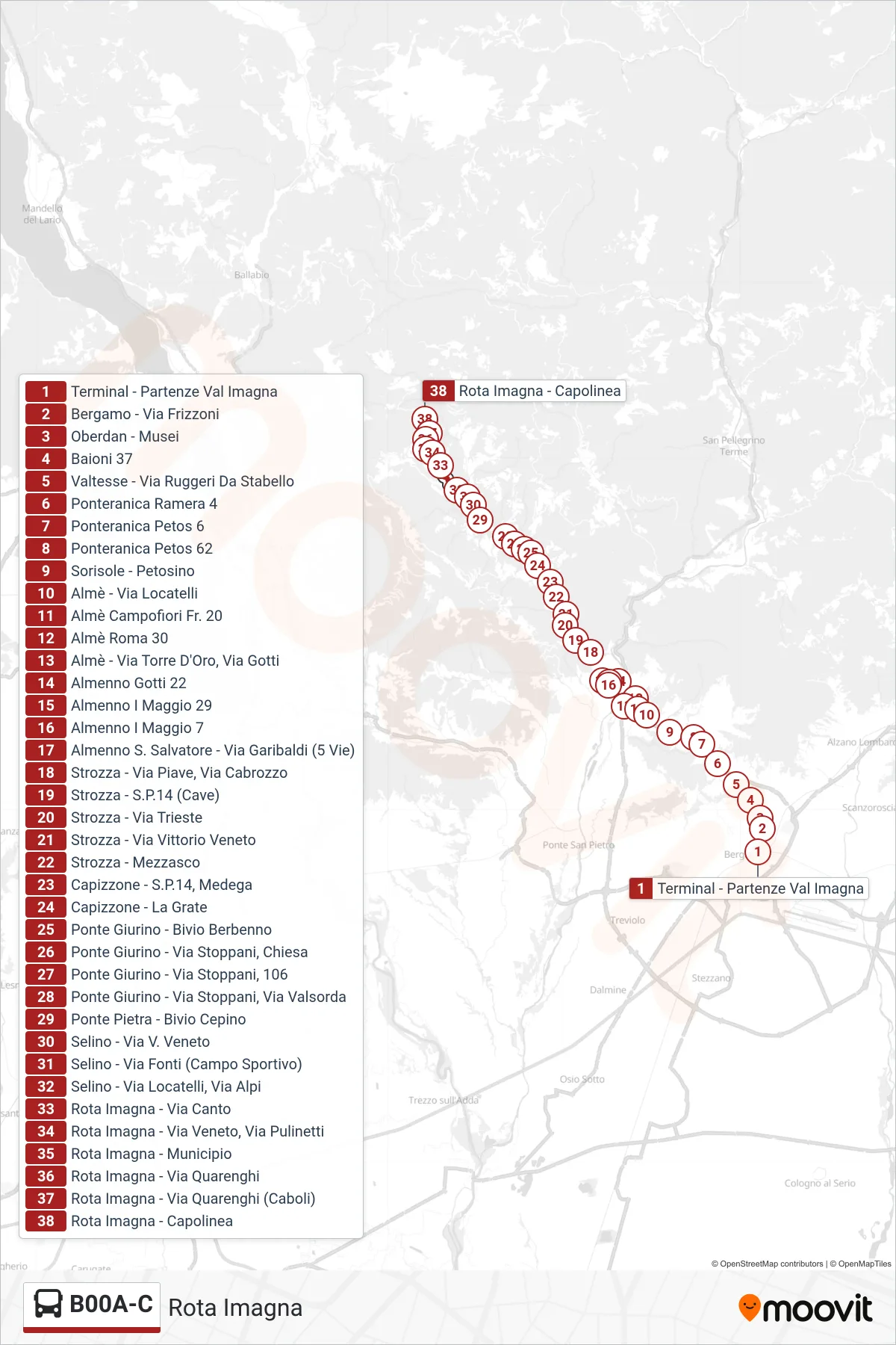 Linea B00A-C  bus (Rota Imagna) - Percorsi e fermate sulla mappa