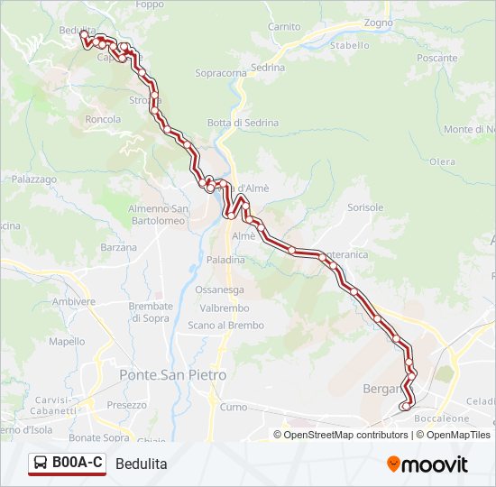 Percorso linea bus B00A-C