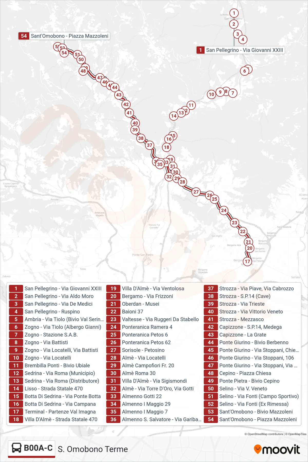Linea B00A-C bus (S. Omobono Terme) - Percorsi e fermate sulla mappa