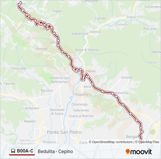 Percorso linea bus B00A-C