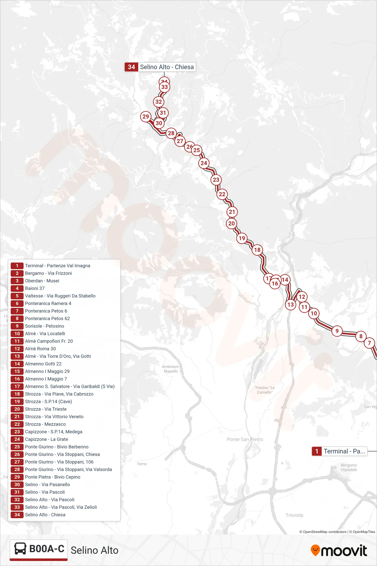 Linea B00A-C bus (Selino Alto) - Percorsi e fermate sulla mappa