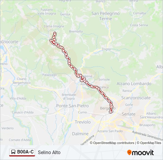 Percorso linea bus B00A-C