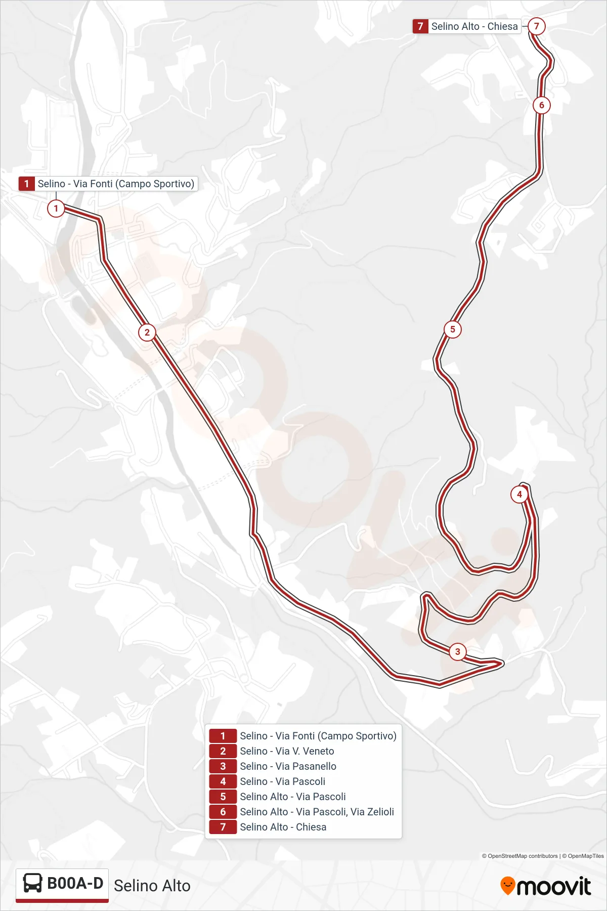 Linea B00A-D bus (Selino Alto) - Percorsi e fermate sulla mappa