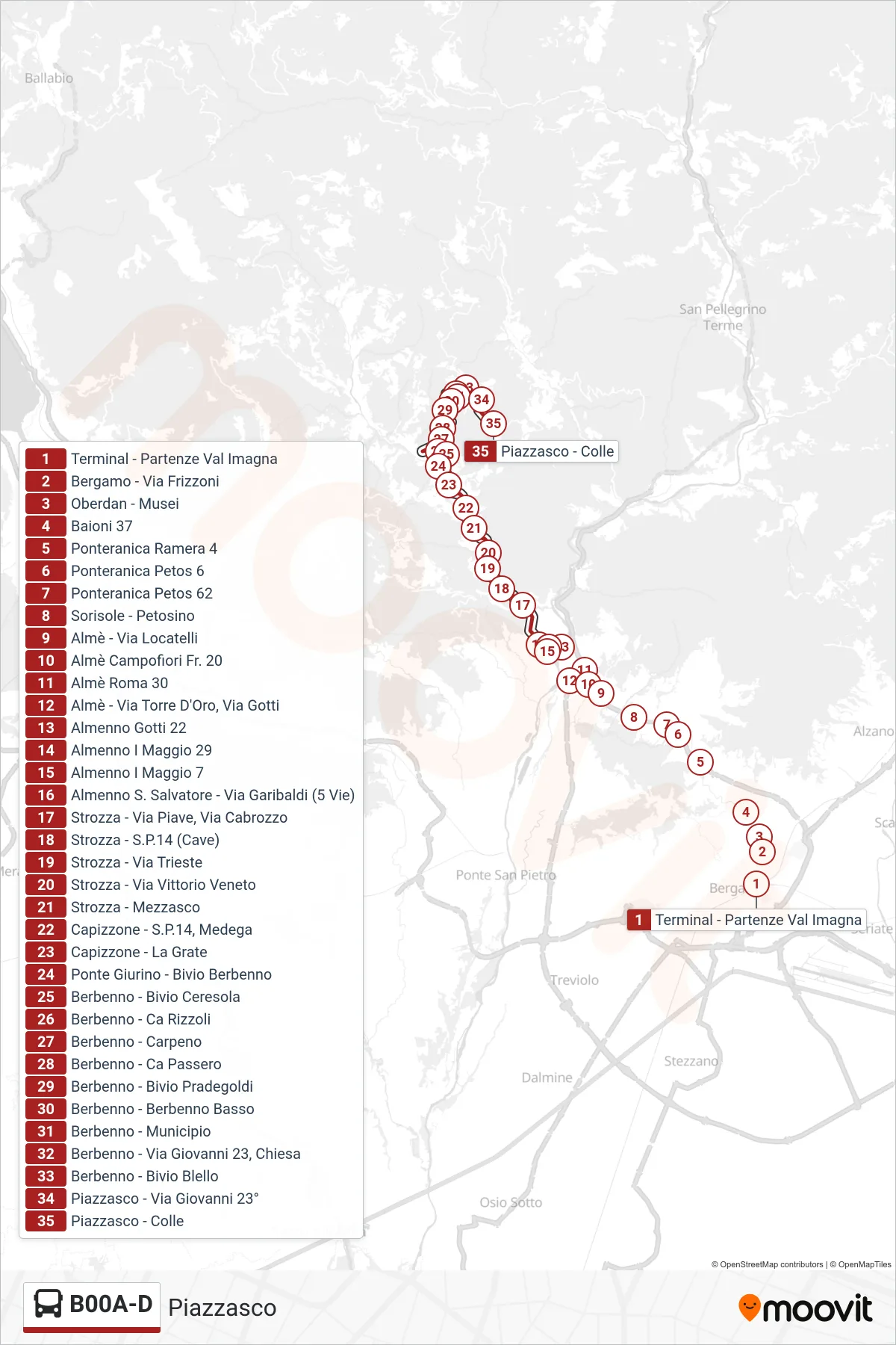 Linea B00A-D bus (Piazzasco) - Percorsi e fermate sulla mappa