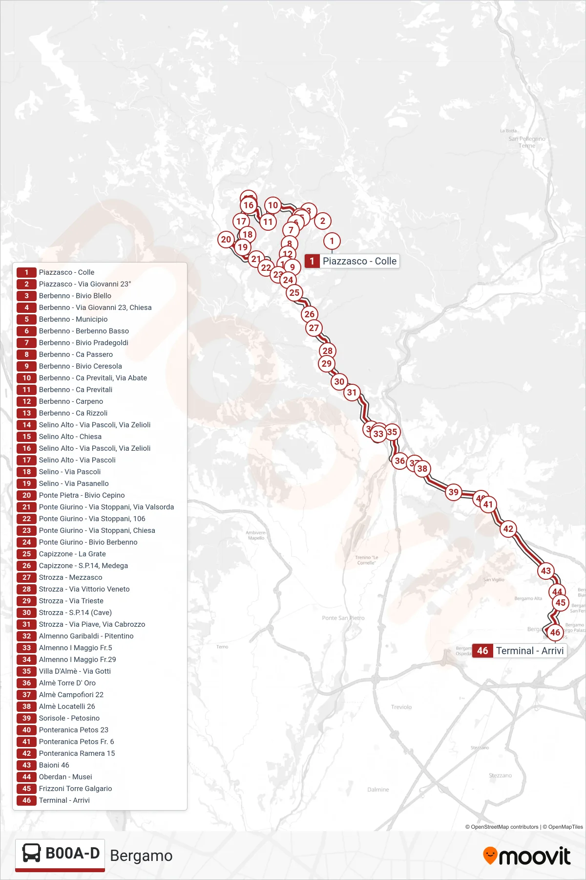 Linea B00A-D bus (Bergamo) - Percorsi e fermate sulla mappa