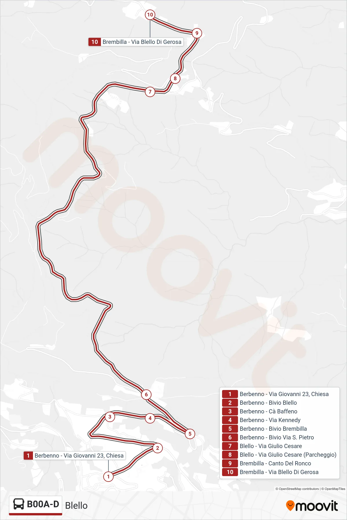 Linea B00A-D bus (Blello) - Percorsi e fermate sulla mappa