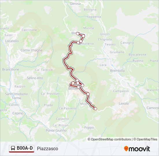 Percorso linea bus B00A-D