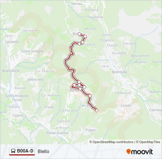 Percorso linea bus B00A-D