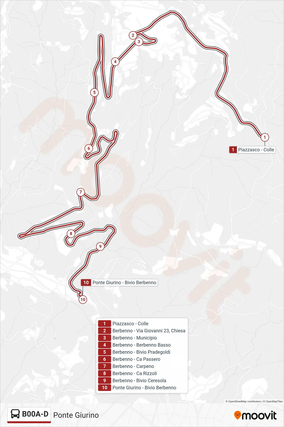 Linea B00A-D  bus (Ponte Giurino) - Percorsi e fermate sulla mappa