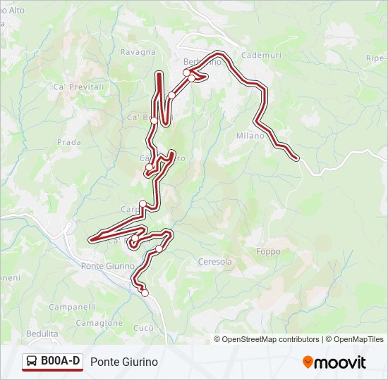 Percorso linea bus B00A-D
