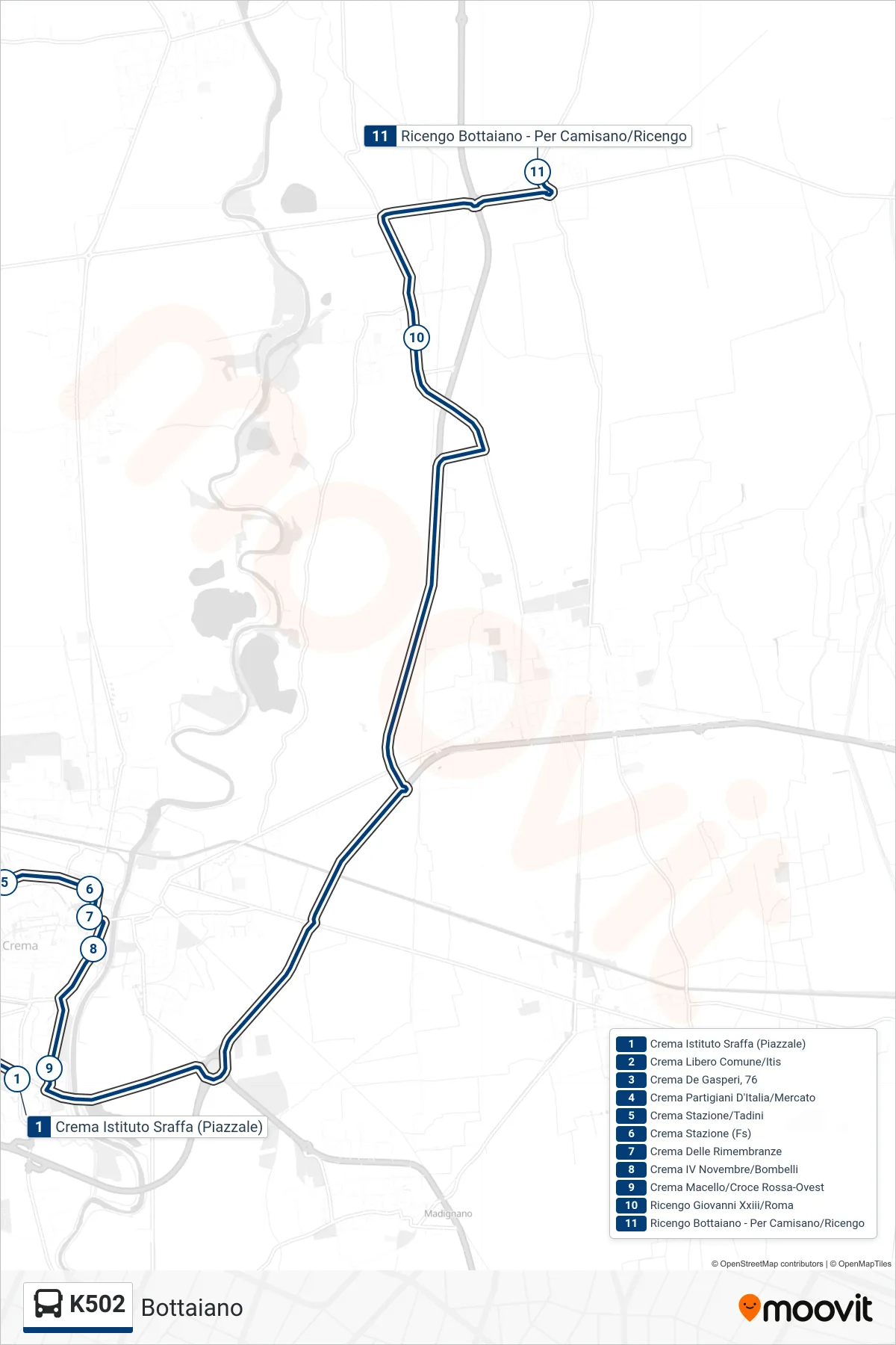 Linea K502 tram (Bottaiano) - Percorsi e fermate sulla mappa