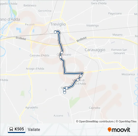 K505 Bus Line Map