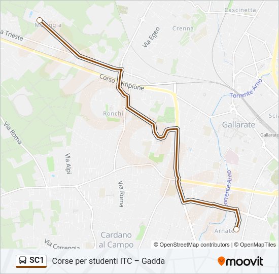 Percorso linea bus SC1
