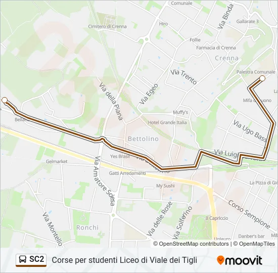 Percorso linea bus SC2