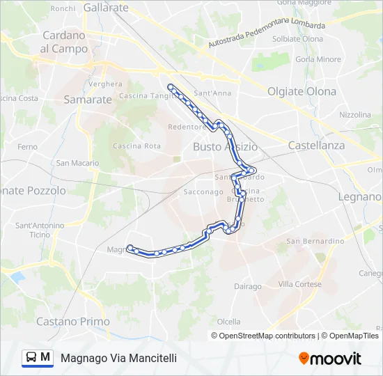 Percorso linea bus M
