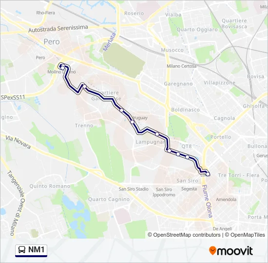 Percorso linea bus NM1