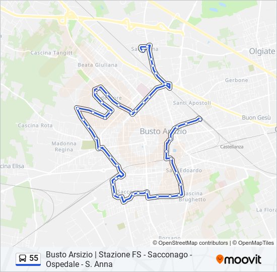 55 bus Line Map