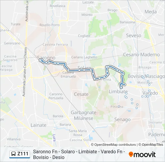 Z111 Bus Line Map