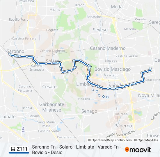 Percorso linea bus Z111