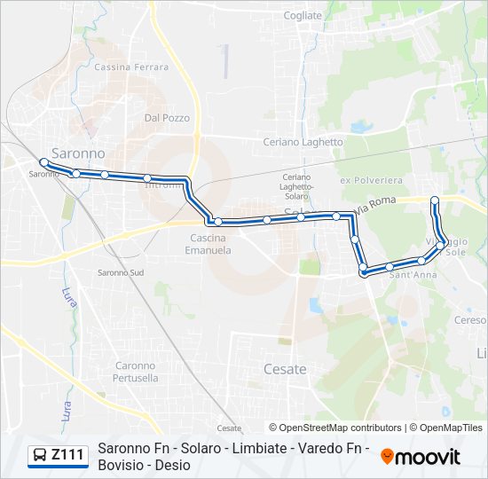 Percorso linea bus Z111