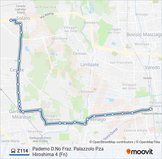 Z114 bus Line Map