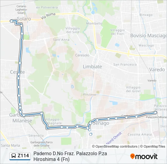 Z114 Bus Line Map