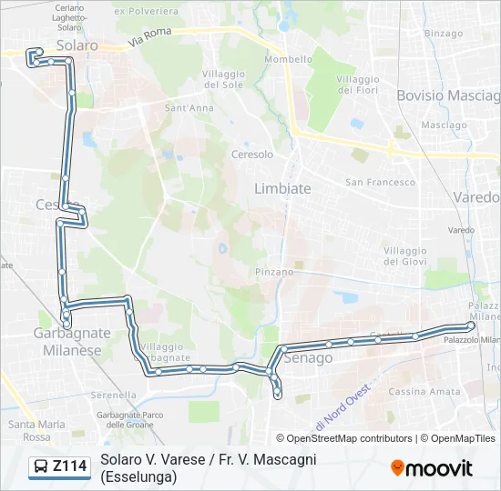 Z114 Bus Line Map