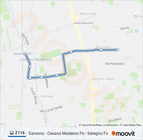 Z116 bus Line Map