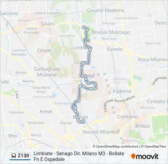 Percorso linea bus Z130