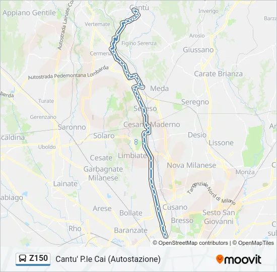 Z150 Bus Line Map