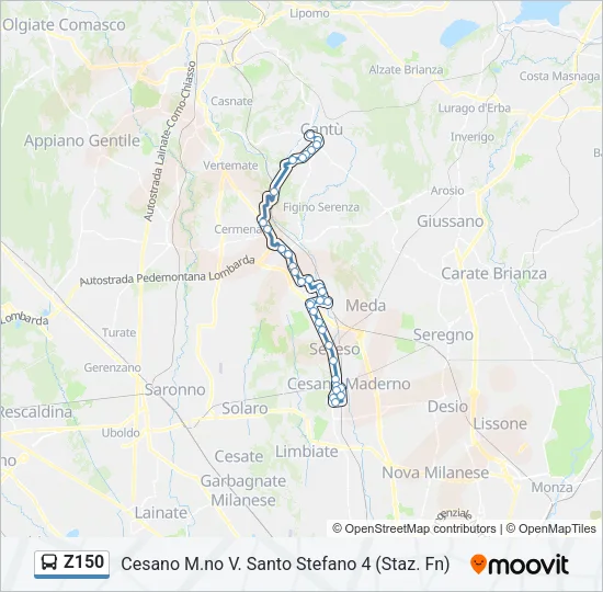 Z150 Bus Line Map