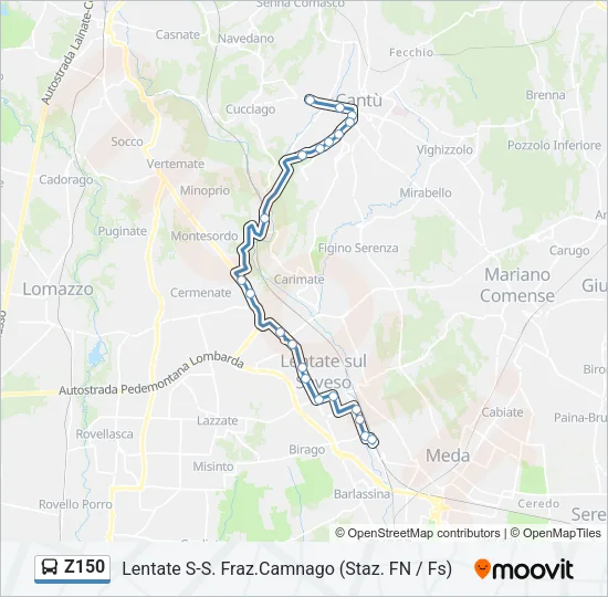 Percorso linea bus Z150