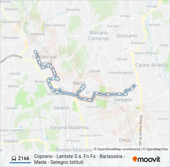 Z166 Bus Line Map