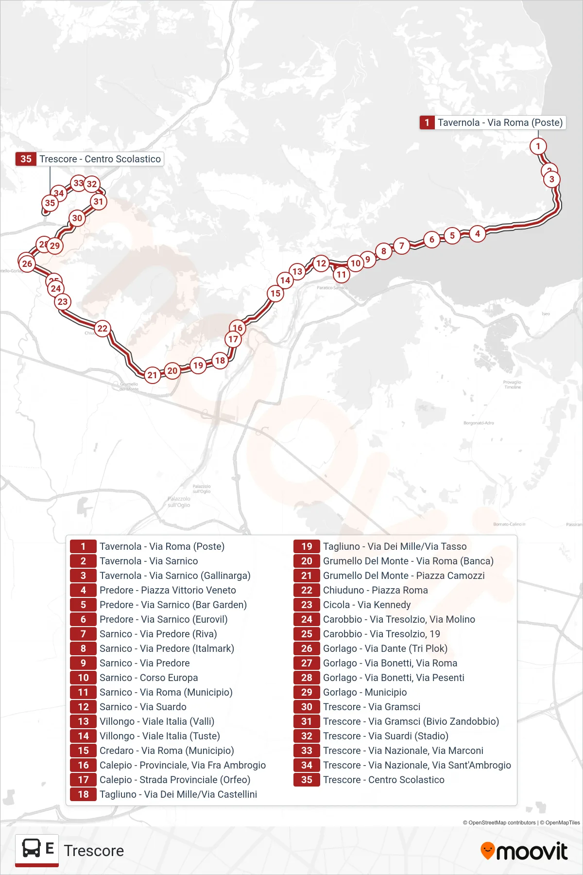 Linea E bus (Trescore) - Percorsi e fermate sulla mappa
