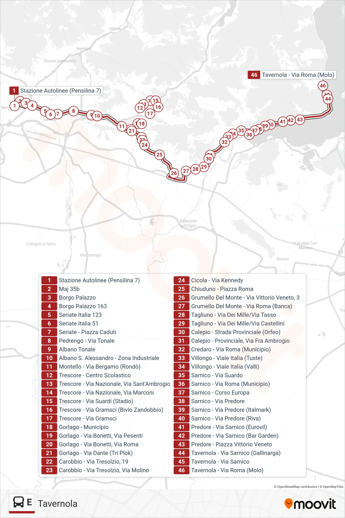 Linea E bus (Tavernola) - Percorsi e fermate sulla mappa