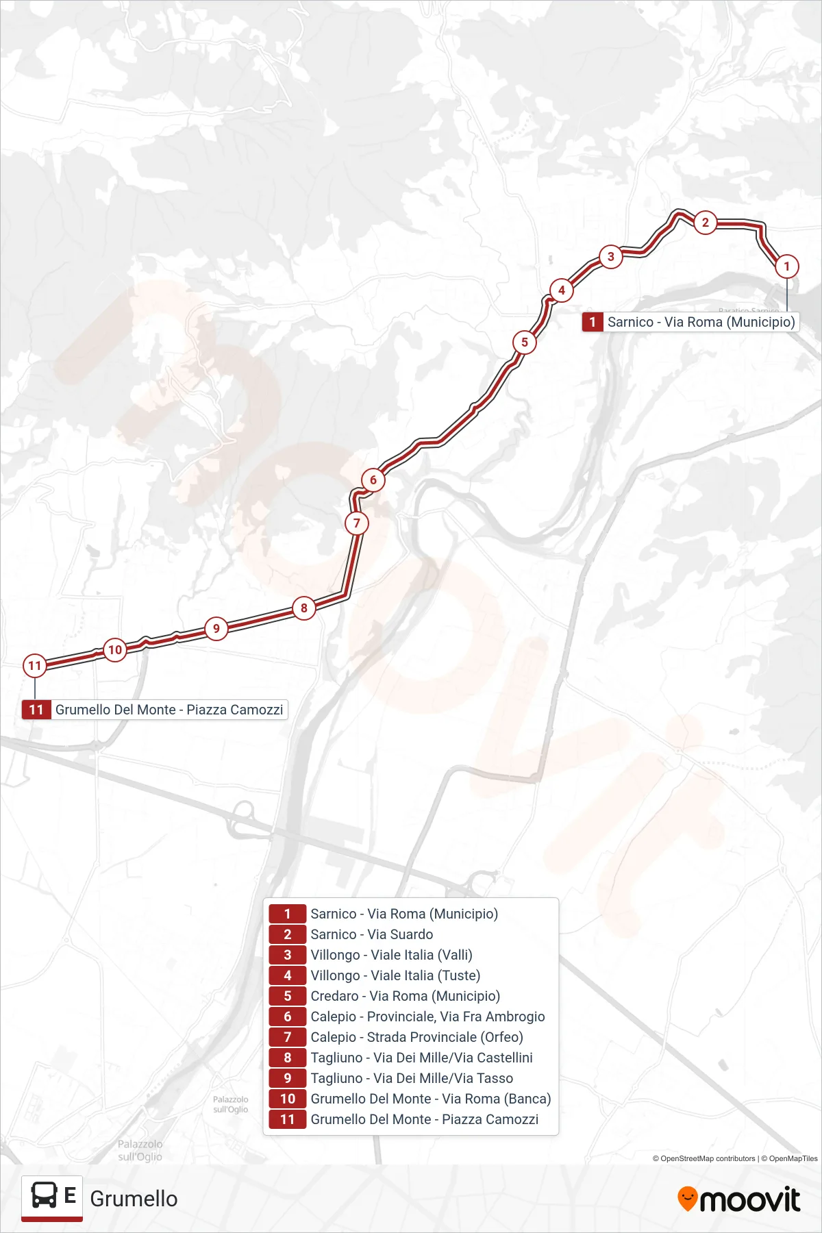 Linea E  bus (Grumello) - Percorsi e fermate sulla mappa
