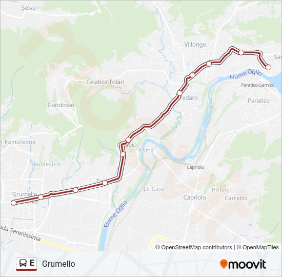 Percorso linea bus E