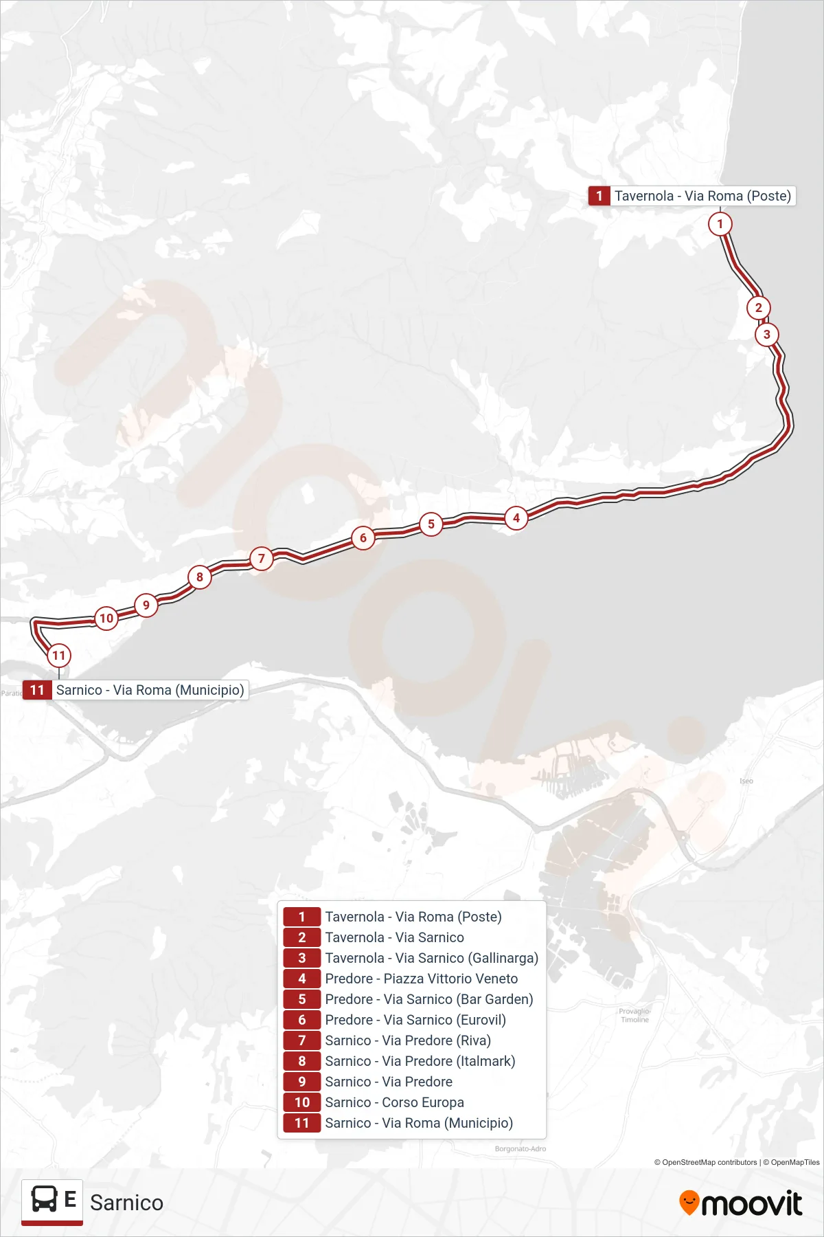 Linea E bus (Sarnico) - Percorsi e fermate sulla mappa