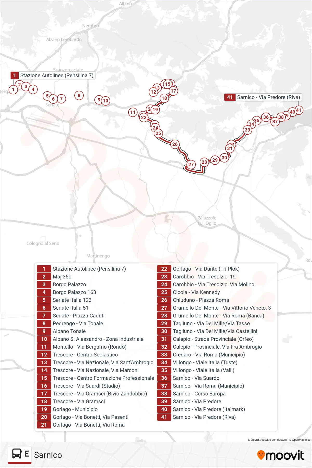 Linea E bus (Sarnico) - Percorsi e fermate sulla mappa
