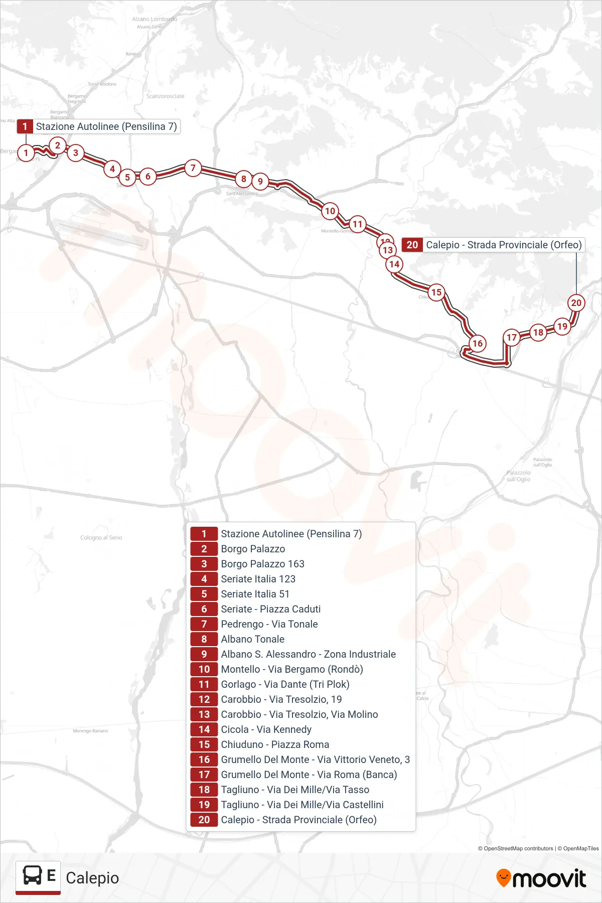Linea E bus (Calepio) - Percorsi e fermate sulla mappa