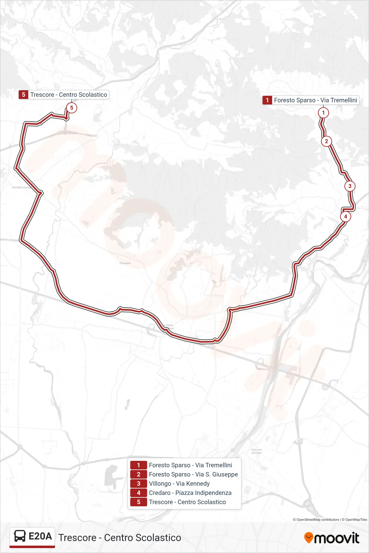 Linea E20A  bus (Trescore - Centro Scolastico) - Percorsi e fermate sulla mappa
